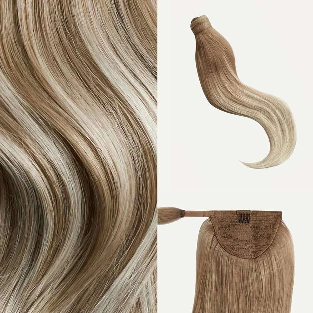 Luxy Natural Blonde Balayage Human Hair 16” Wrap Around Ponytail Extension